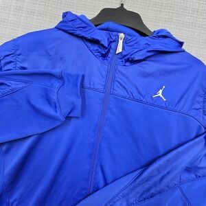 Jordan Windbreaker Jacket Mens 2XL Blue Hooded‎ Full Zip Fleece Lined Athletic